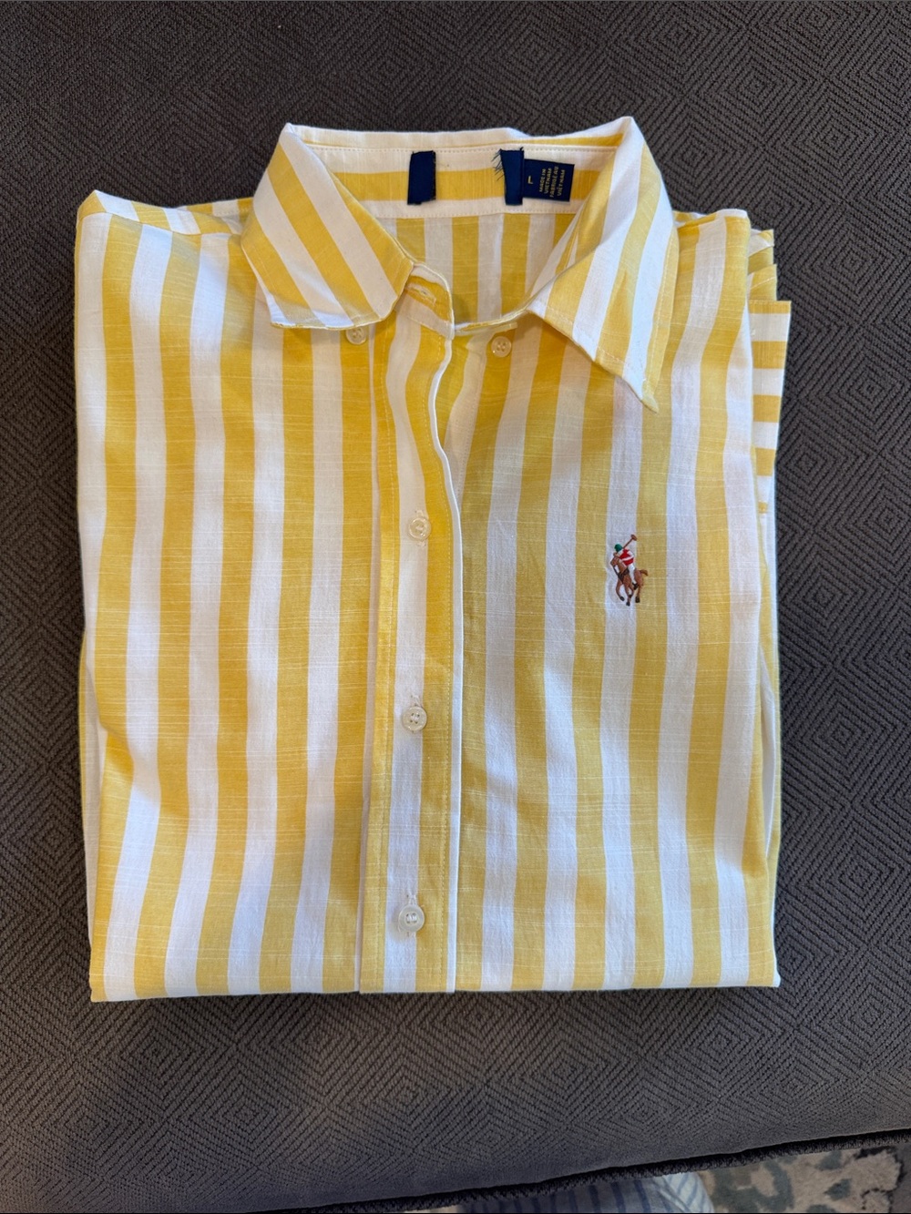 Ralph Lauren Yellow & White Vertical Stripe Button-Down Shirt factory defected. - Picture 4 of 7